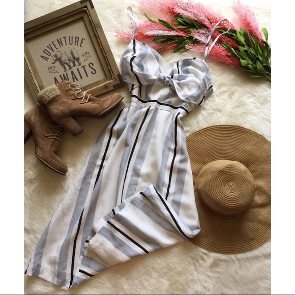 SOLD🚫Lush Woven Tie Front Striped Midi - Picture 7 of 8